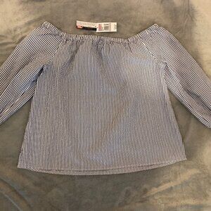 New! VINEYARD VINES Top Womens Off The Shoulder Seersucker Blue Striped